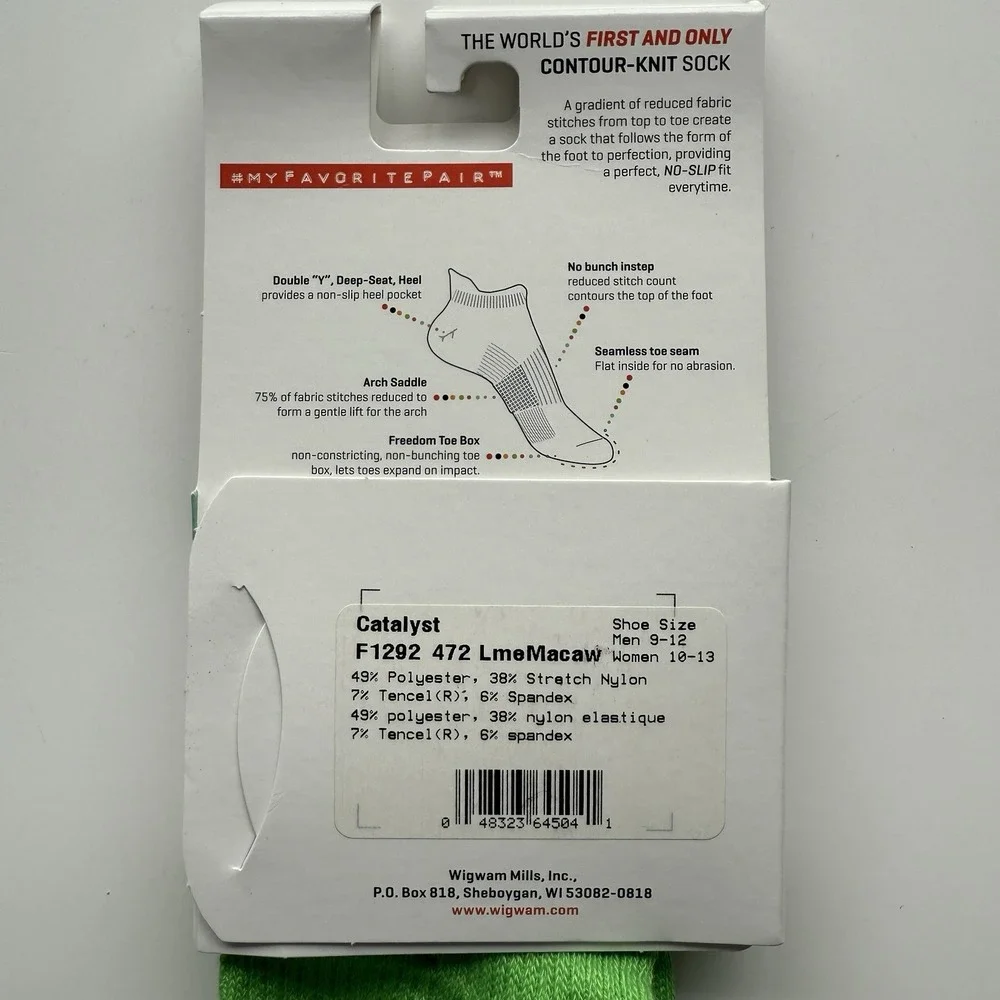 Lot 2 WIGWAM Catalyst SynchroKnit Contour No Slip Tab Sock Large M 9-12 W 10-13